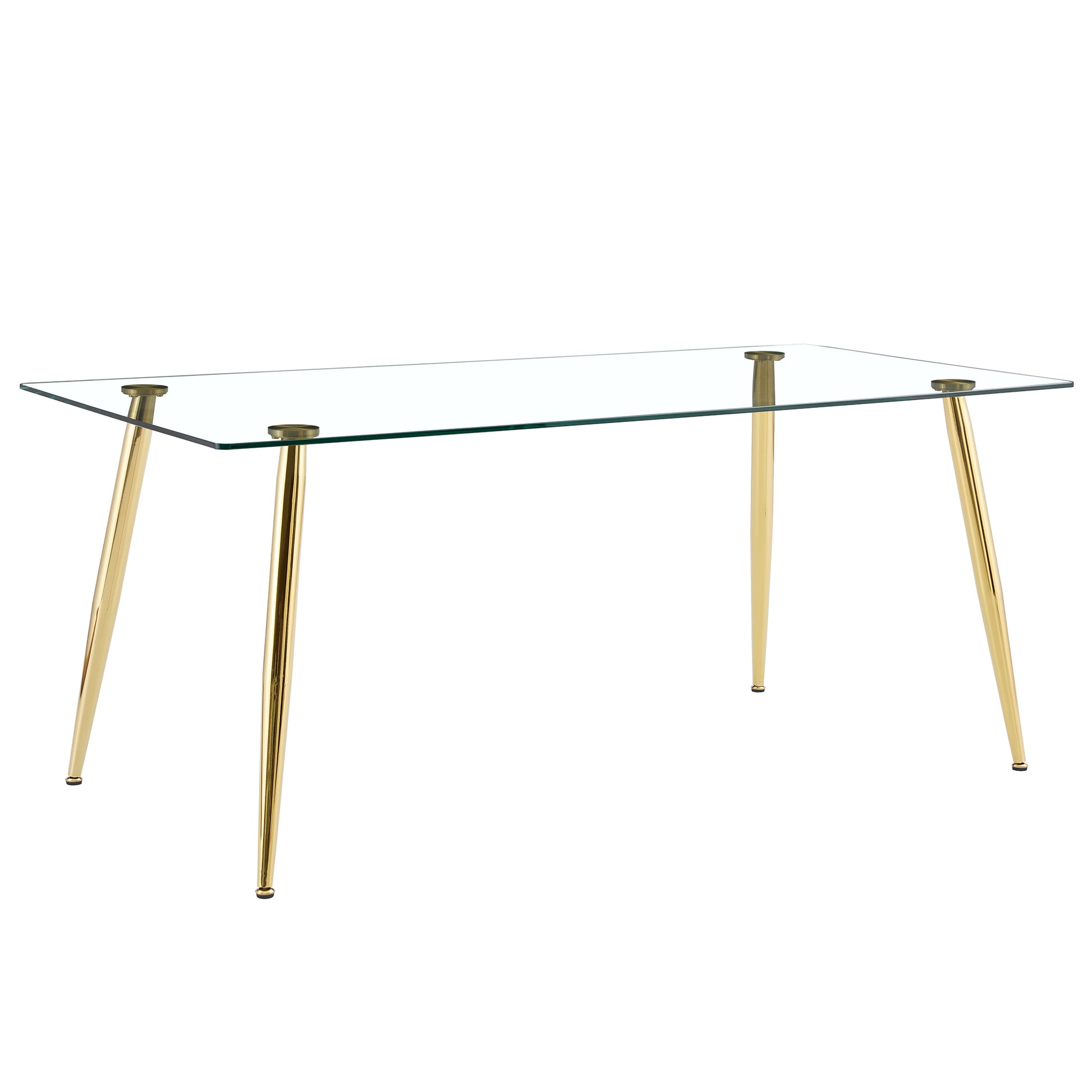 Modern Rectangular Glass Dining Table, Suitable For 4 6 People, With Tempered Glass Countertop And Gold Metal Legs, Writing Desk, Suitable For Kitchen, Dining Room And Living Room Transparent Glass