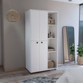 Misuri Wardrobe Armoire With Double Door, Drawer, Hanging Rod, And Open Shelves White White Bedroom Particle Board