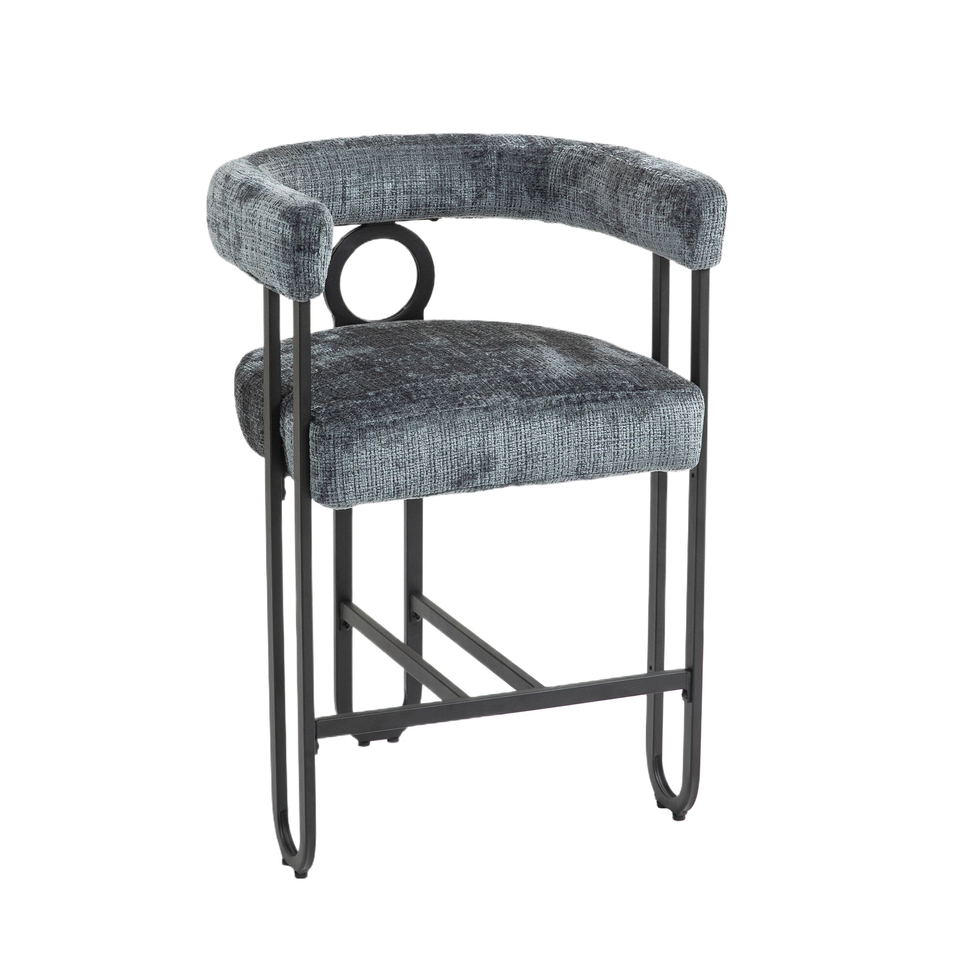 Coolmore Bar Stools Set Of 2, Modern Bar Stool With Back, Black Metal Frames, Upholstered Bar Stools For Kitchen Island, Pub, Club Gray Chenille Gray Dining Room Foam Chenille