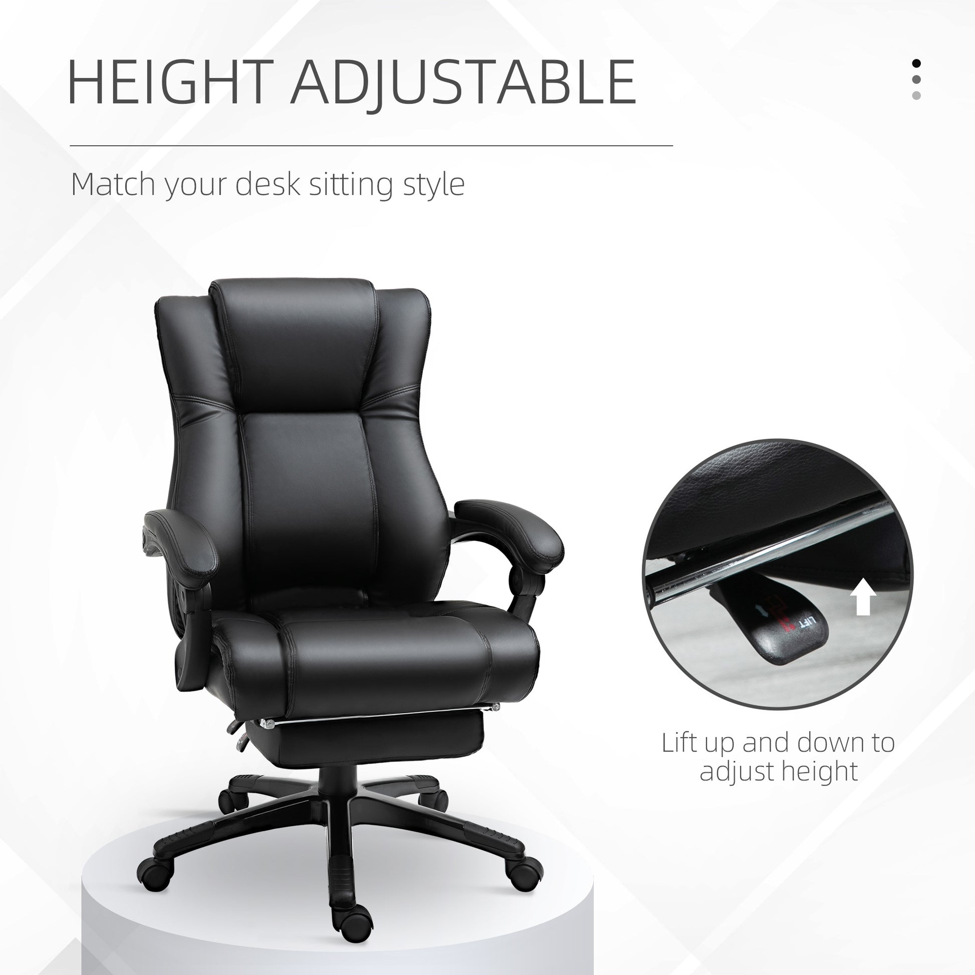 Vinsetto Executive High Back Office Chair Executive Computer Desk Chair With Pu Leather, Adjustable Height And Retractable Footrest, Black Black Pu Leather