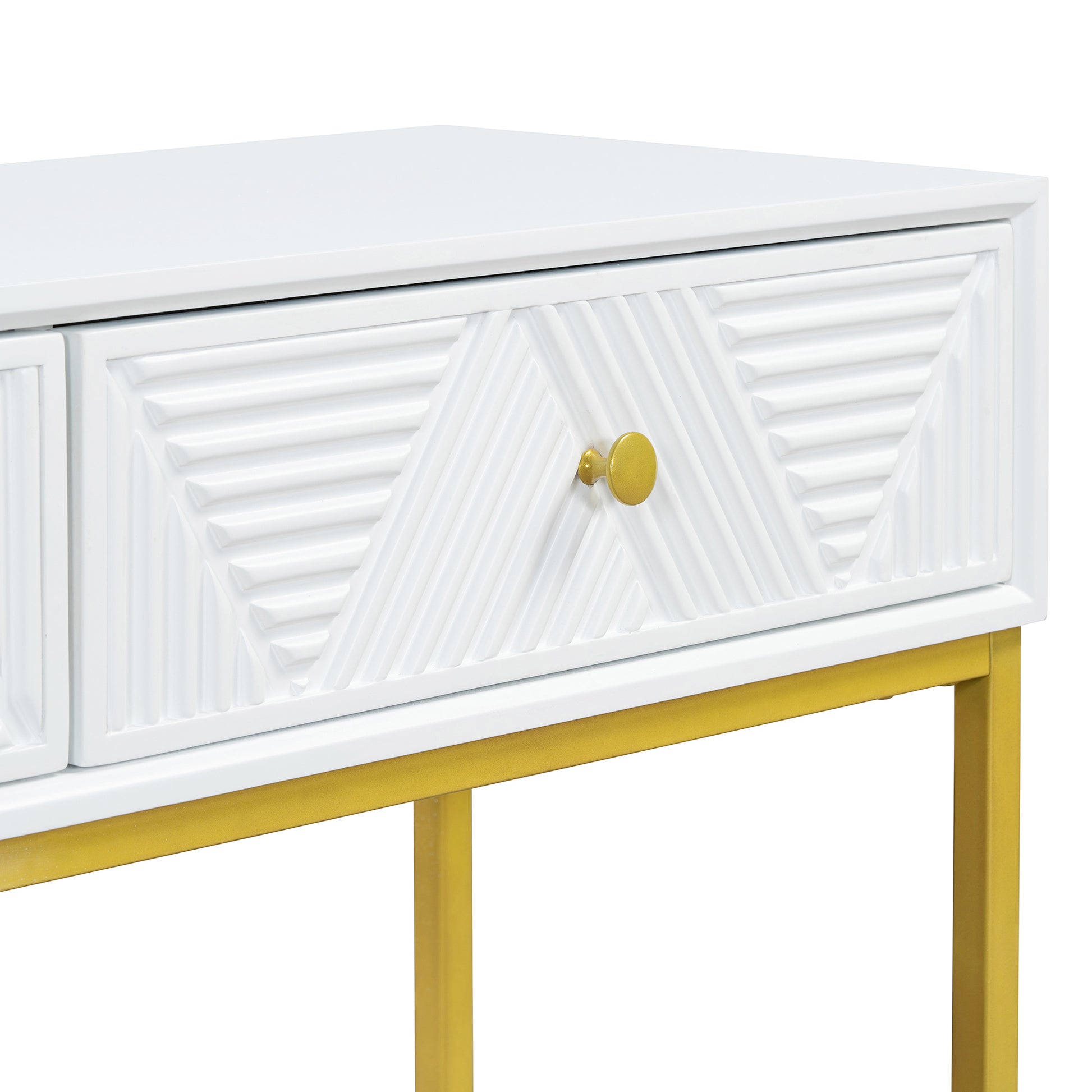 Modern Sleek Console Table Two Drawers With Stripe Design For Living Room And Entryway White White Mdf