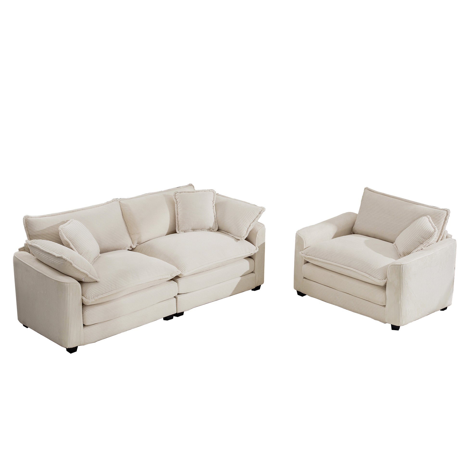 Modern Living Room Sofa Two Piece Set, Suitable For Living Roomset Of 2 Sofa Set With A Single Sofa And A 2 Seater Sofa,Light Beige Corduroy Beige Corduroy 3 Seat