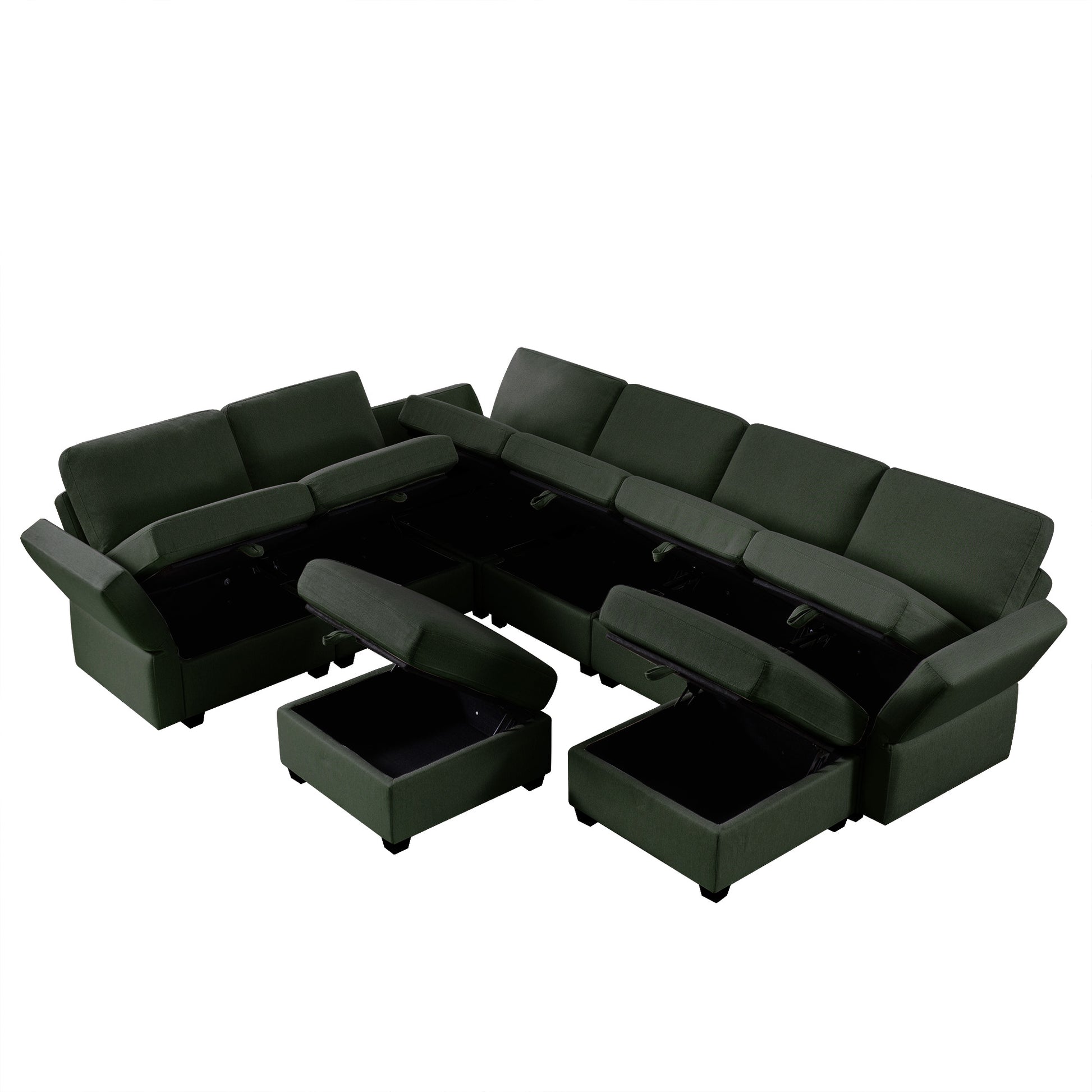 Modular Sectional Sofa With Storage Seat Oversized U Shaped Couch With Reversible Chaise Sofa Set With Ottoman,Ultimate Comfort 6 8 Seater Couches With Adjustable Arms And Backs For Living Room Green Green Polyester 6 Seat