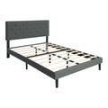 Twin Size Upholstered Platform Bed Frame With Modern Button Tufted Linen Fabric Headboard, No Box Spring Needed, Wood Slat Support, Easy Assembly, Drak Grey Twin Dark Gray Linen
