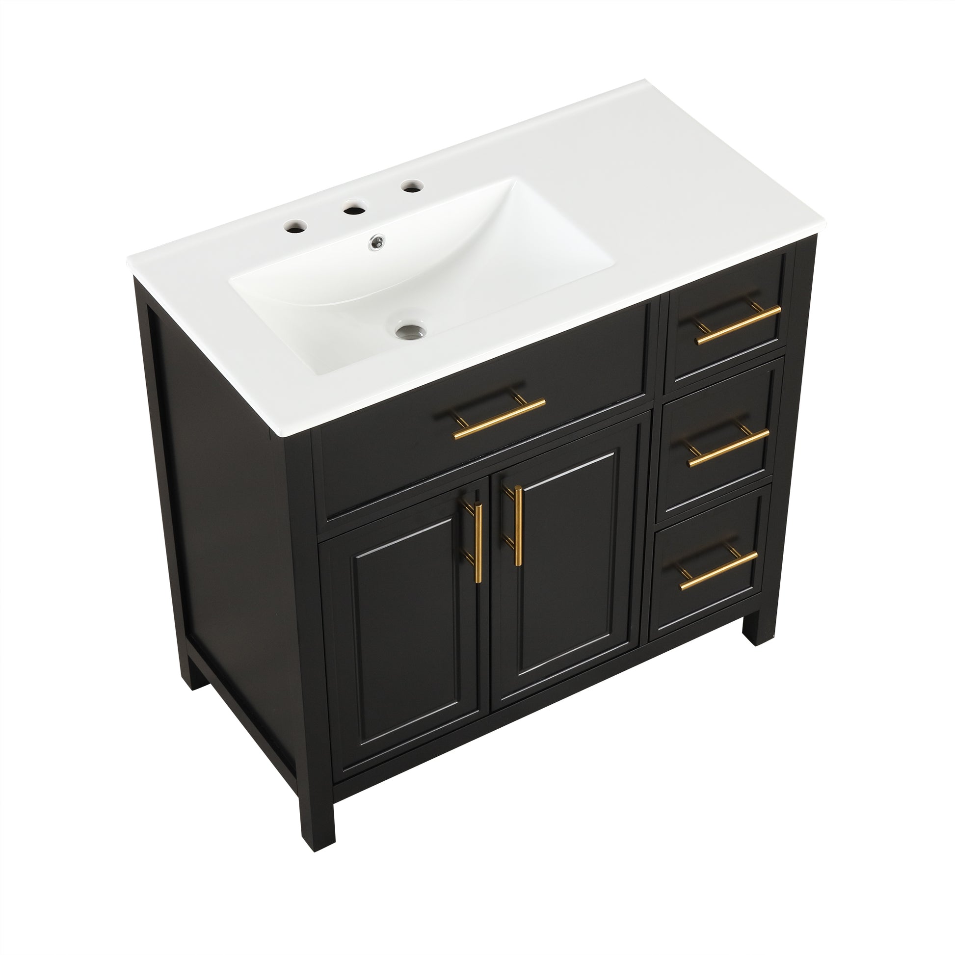 36" Bathroom Vanity With Sink Top, Bathroom Vanity Cabinet With Two Doors And Three Drawers, Solid Woodmdf Boards ,One Package, Black Black Solid Wood Mdf