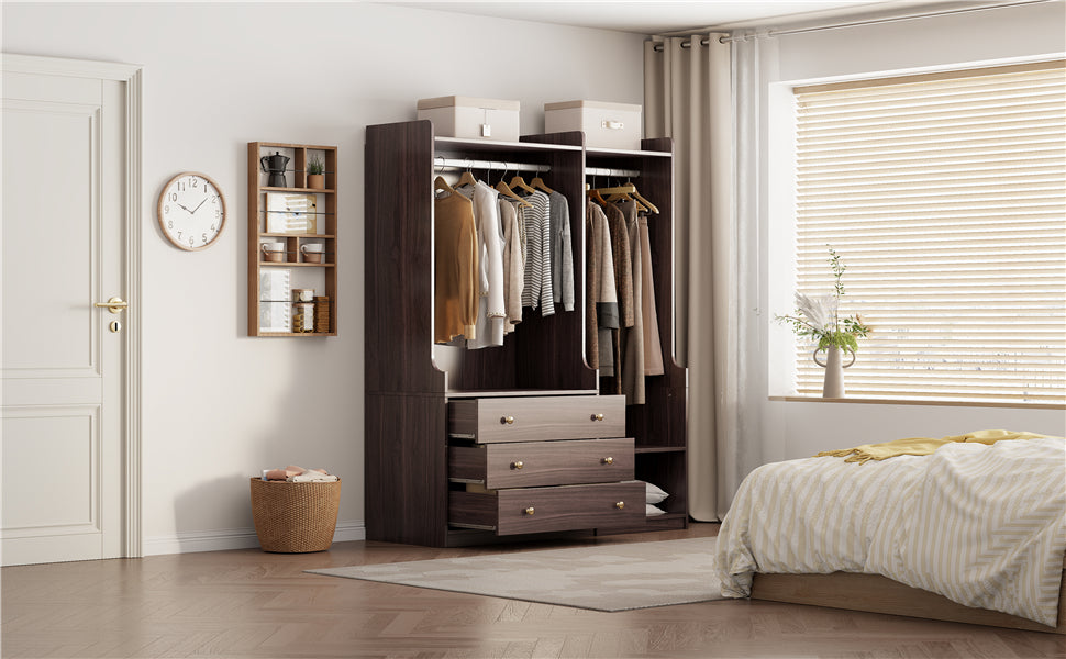 Open Wooden Wardrobe Storage For Bedroom, Brown Brown Particle Board