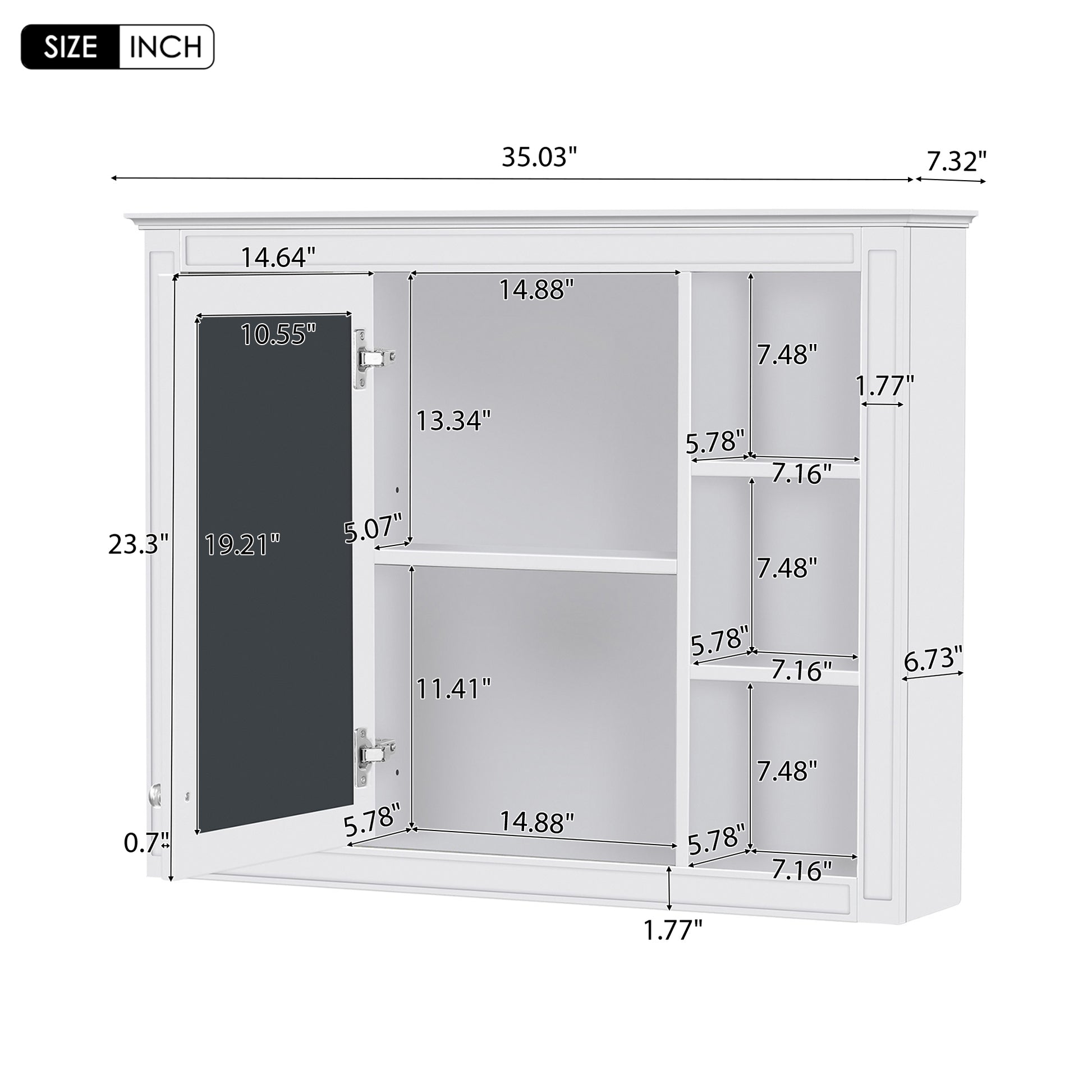 35'' X 27.5'' Medicine Cabinet, Wall Mounted Bathroom Storage Cabinet, Modern Bathroom Wall Cabinet With Mirror, Mirror Cabinet With 6 Open Shelves Not Include Bathroom Vanity White 1 5 Mirror