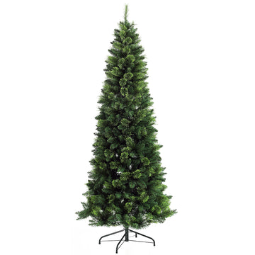 Homcom 7.5Ft Tall Pencil Artificial Christmas Tree Holiday D Cor With 1075 Branches, Auto Open, Steel Base, Pine Needles, Green Green Plastic