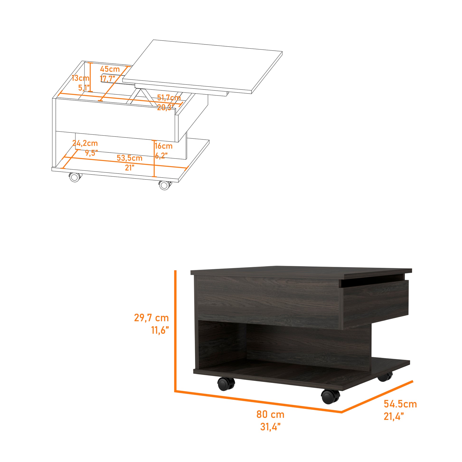 Portland Lift Top Coffee Table Brown Primary Living Space Contemporary Freestanding Pine Drawers Coffee & End Tables Rectangular Melamine Engineered Wood