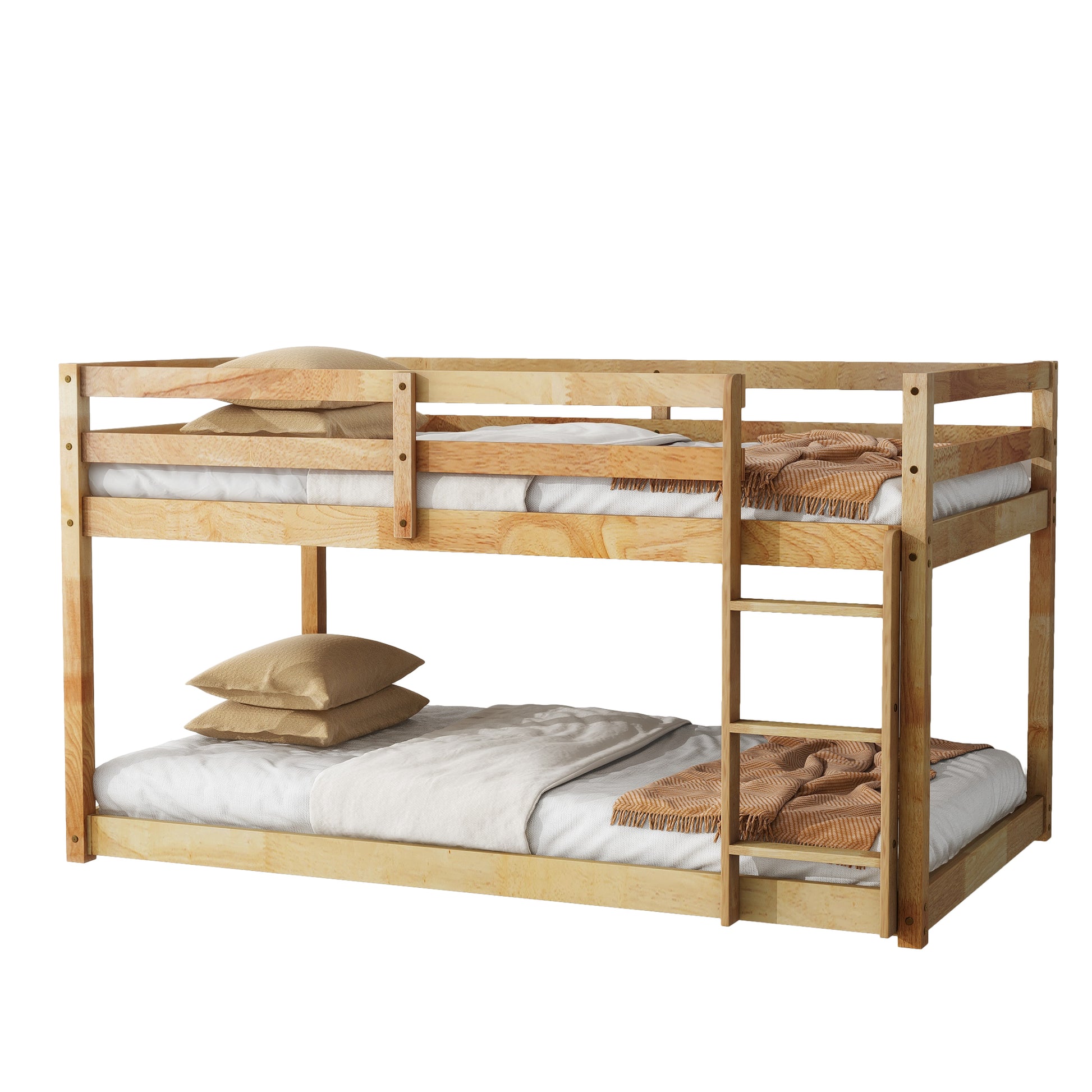 Solid Woodensolid Rubber Wooden Twin Over Twin Loft Bed With Ladder ,Upper And Bottom Bed Platforms Crafted With Strengthened Slats ,Natural Twin Natural Rubber Wood