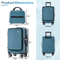 Carry On Luggage 20 Inch Front Open Luggage Lightweight Suitcase With Front Pocket And Usb Port, 1 Portable Carrying Case Blue Abs