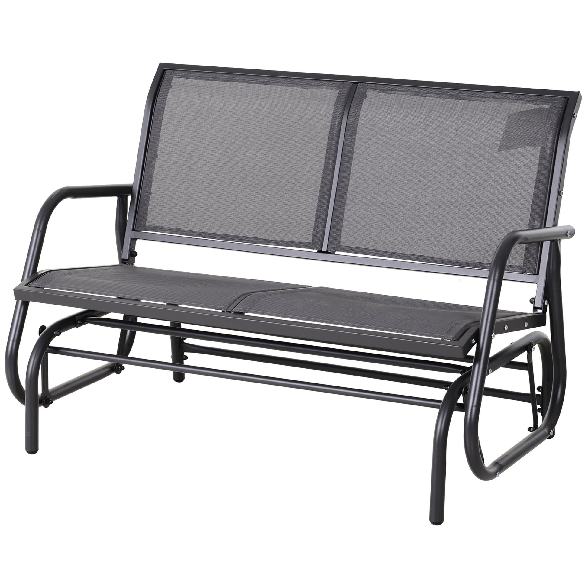 Outsunny 2 Person Outdoor Glider Bench, Patio Double Swing Rocking Chair Loveseat W Powder Coated Steel Frame For Backyard Garden Porch, Gray Grey Steel