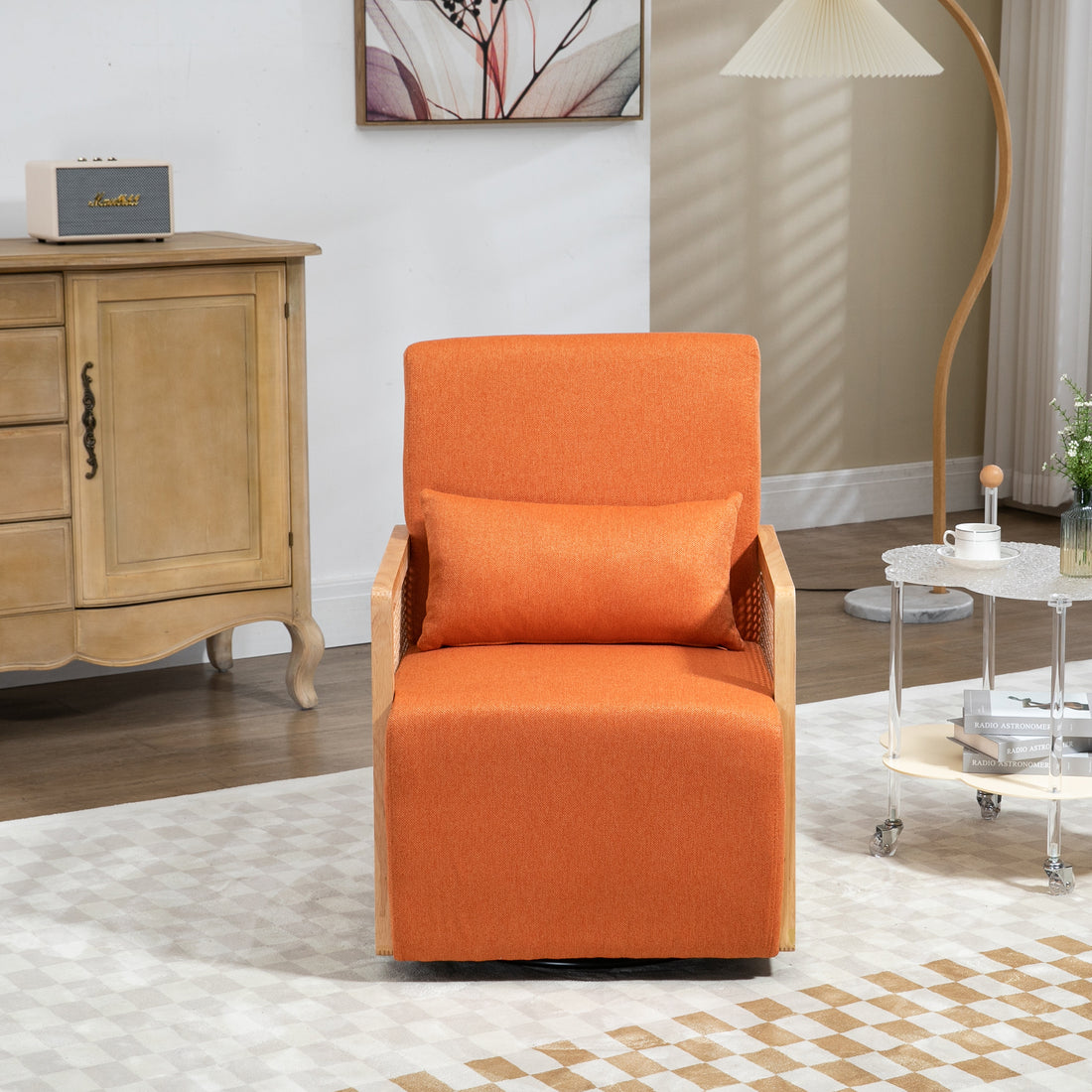 Coolmore 360 Degree Swivel Barrel Club Chair With One Pillow,Modern Comfortable Upholstered Accent Chair,Linen Accent Chair For Living Room,Bedroom Orange Linen Orange Primary Living Space Modern Foam Linen