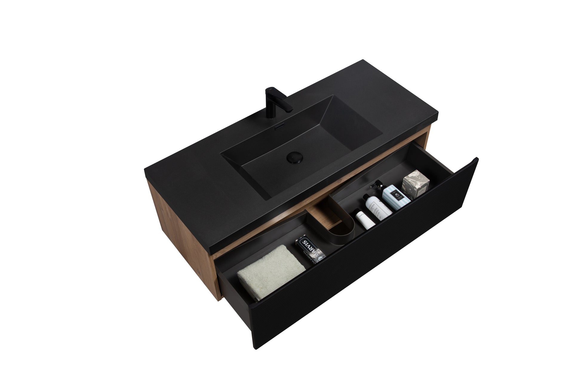 48" Floating Bathroom Vanity With Sink, Modern Wall Mounted Bathroom Storage Vanity Cabinet With Countertop And Soft Close Drawers, Ink Black Cruis 48 Black Wood