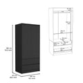 Armoire, Wardrobe Closet With Two Drawers, Hanging Rod, Black Black Solid Wood Mdf Engineered Wood