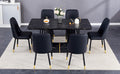 Table And Chair Set.This Modern Dining Table With Mdf Marbled Design Gives You A Luxurious And Elegant Feel.Paired With Multiple Chairs With Pu Artificial Leather Backrest Cushions And Black Legs. Black Seats 6 Mdf