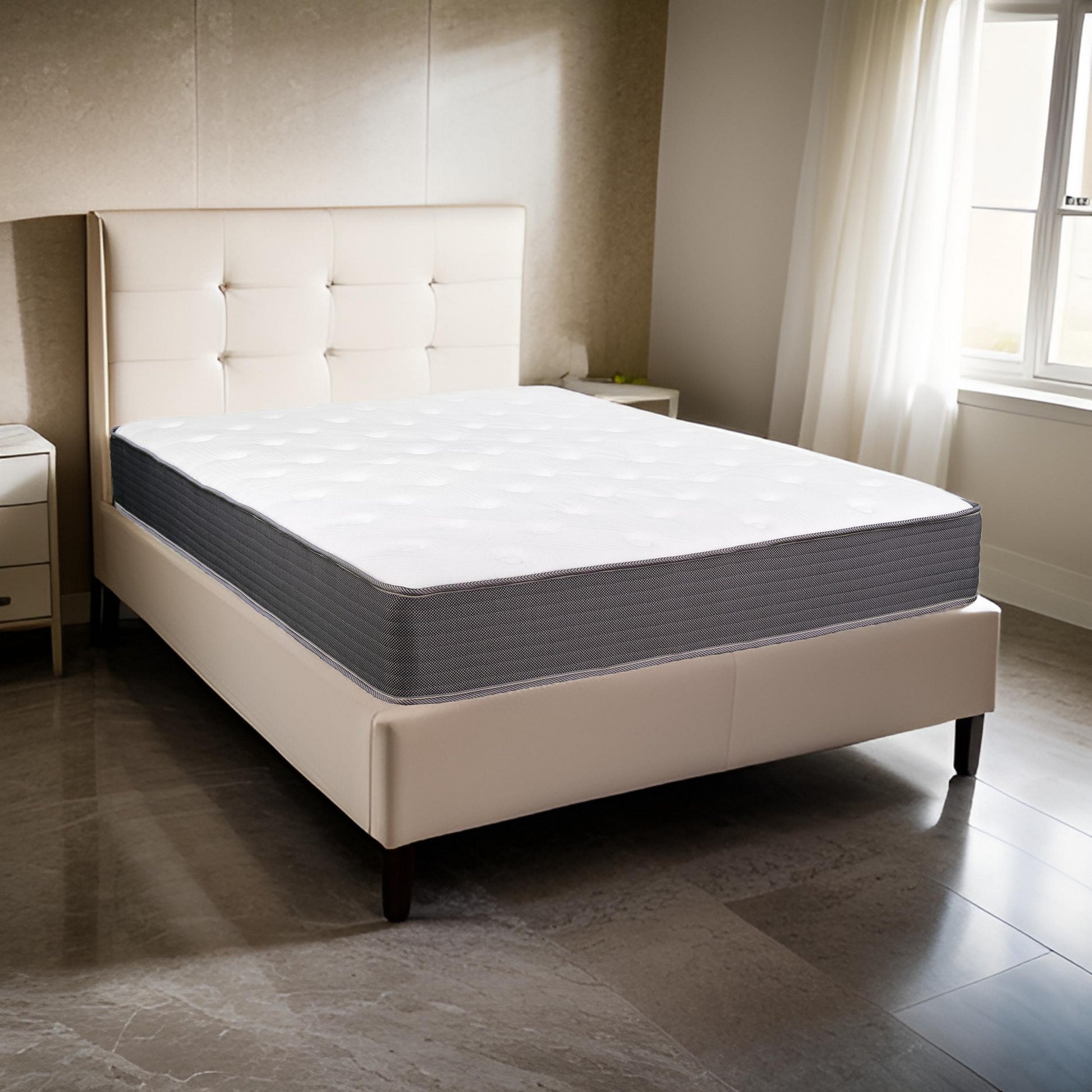 Cari 8 Inch Hybrid Xl Twin Size Mattress, Cool Gel Memory Foam, Pocket Coil White Fabric Twin