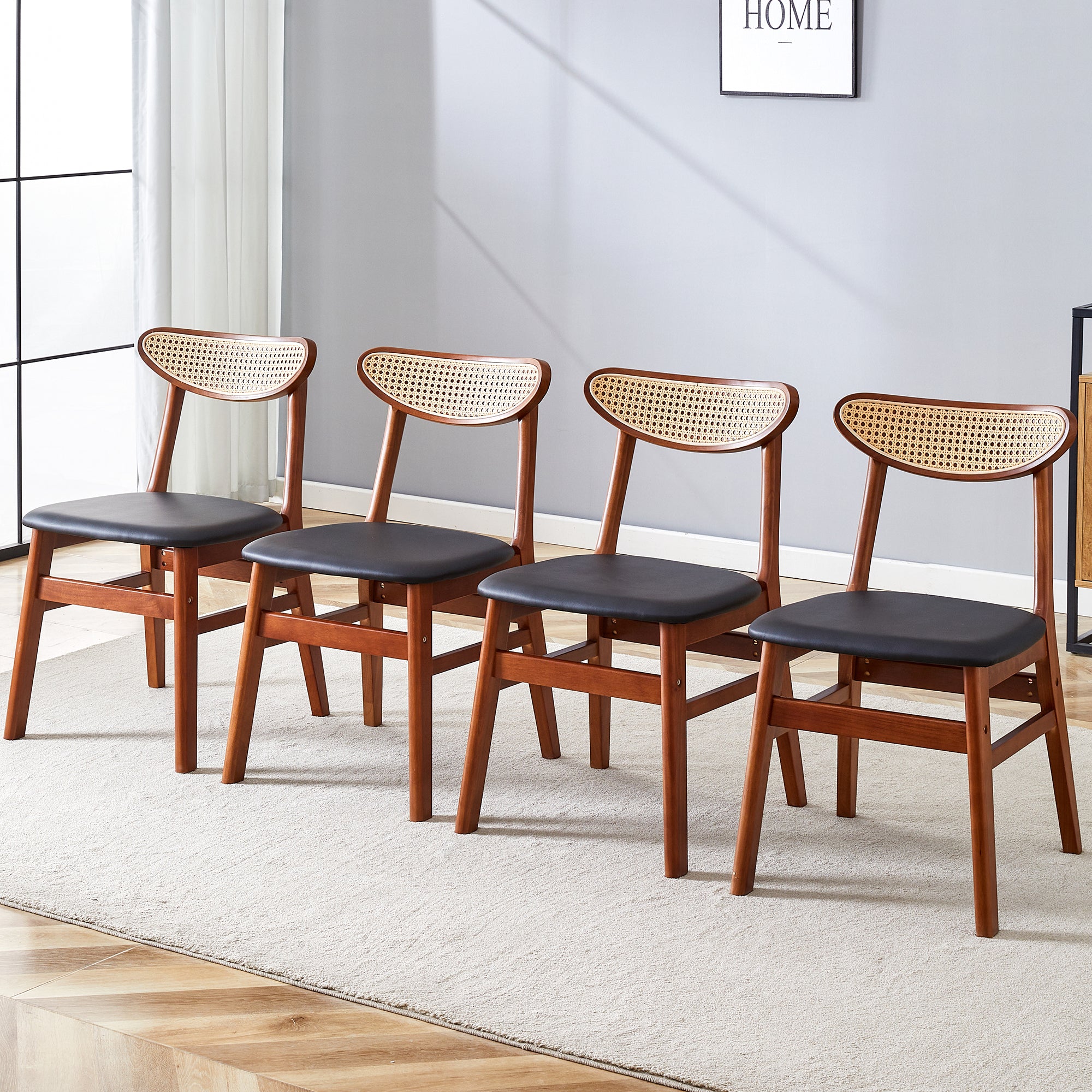 4 The Stylish And Durable Solid Wood Dining Chair, Small Curved Back, Pu Cushion, And Beautiful Shape Match Perfectly With Any Room And Everyday Use Walnut Set Of 4 Or More Rubber Wood