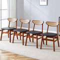 4 The Stylish And Durable Solid Wood Dining Chair, Small Curved Back, Pu Cushion, And Beautiful Shape Match Perfectly With Any Room And Everyday Use Walnut Set Of 4 Or More Rubber Wood