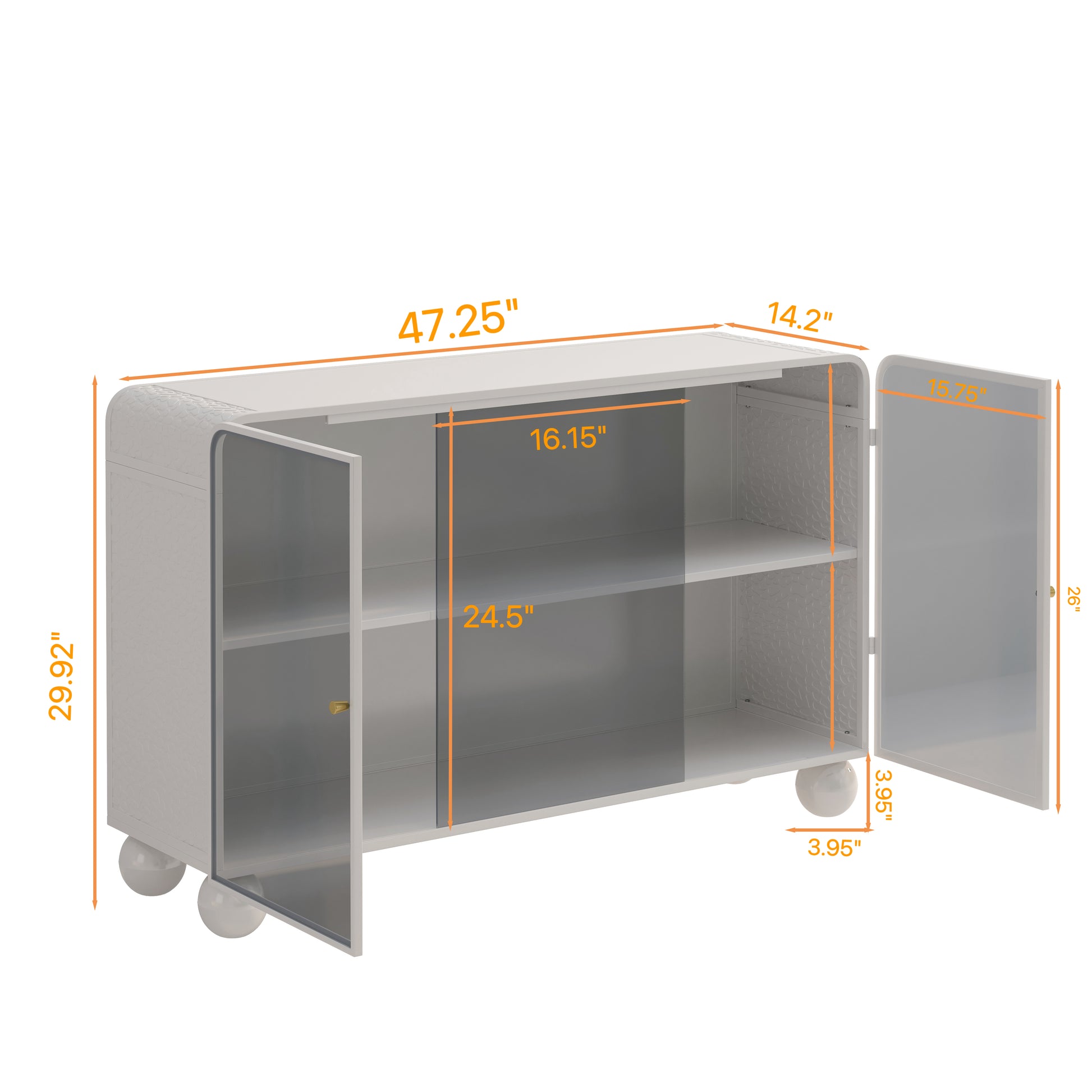 47.25"Glass Storage Cabinet Floor To Ceiling For Kitchen, Living Room, Bathroom White White Glass Metal