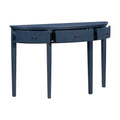 Distinctive Features Of Pine Veneer Console Table With Vertical Stripe Drawer Fronts And Four Legs Navy Blue Primary Living Space Minimalist Mdf