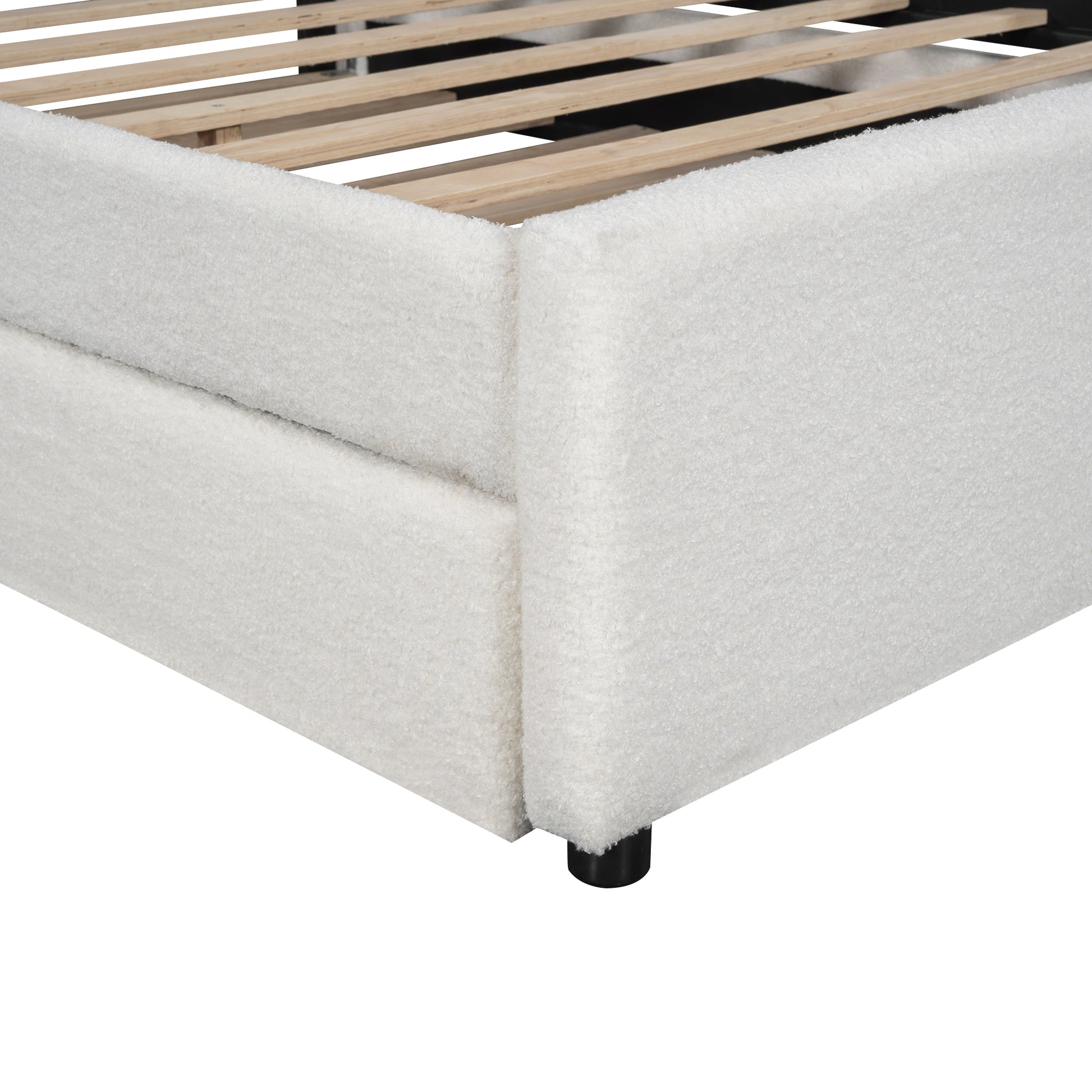 Queen Size Upholstered Platform Bed With Multi Functional Headboard, Trundle And 2 Drawers, White Box Spring Not Required Queen White Wood Bedroom Upholstered