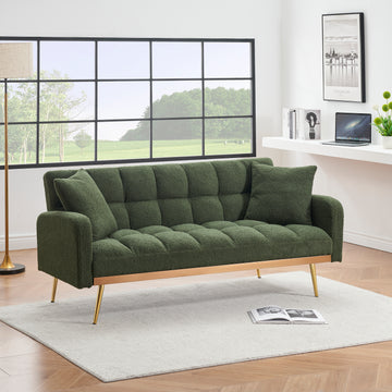 69 "Green Sofa Bed, Adjustable Sofa Teddy 2 Throw Pillows Green Fabric 2 Seat