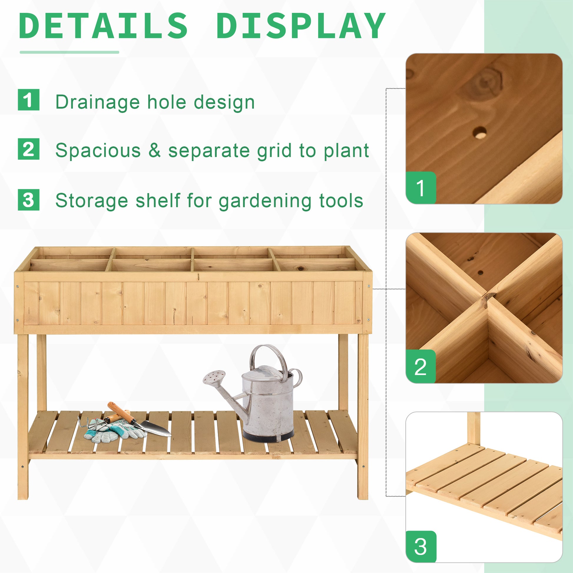 Outsunny 43X18X30In Raised Garden Bed With 8 Pockets And Shelf, Wooden Elevated Planter Box With Legs To Grow Herbs, Vegetables, And Flowers, Natural Natural Wood Wood