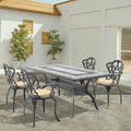 Cushions In Random Colors 5 Piece Set Of Cast Aluminum Patio Furniture With Cushions Yes Dining Set Black Seats 4 Rust Resistant Frame Water Resistant Cushion Garden & Outdoor Complete Patio Sets Aluminium