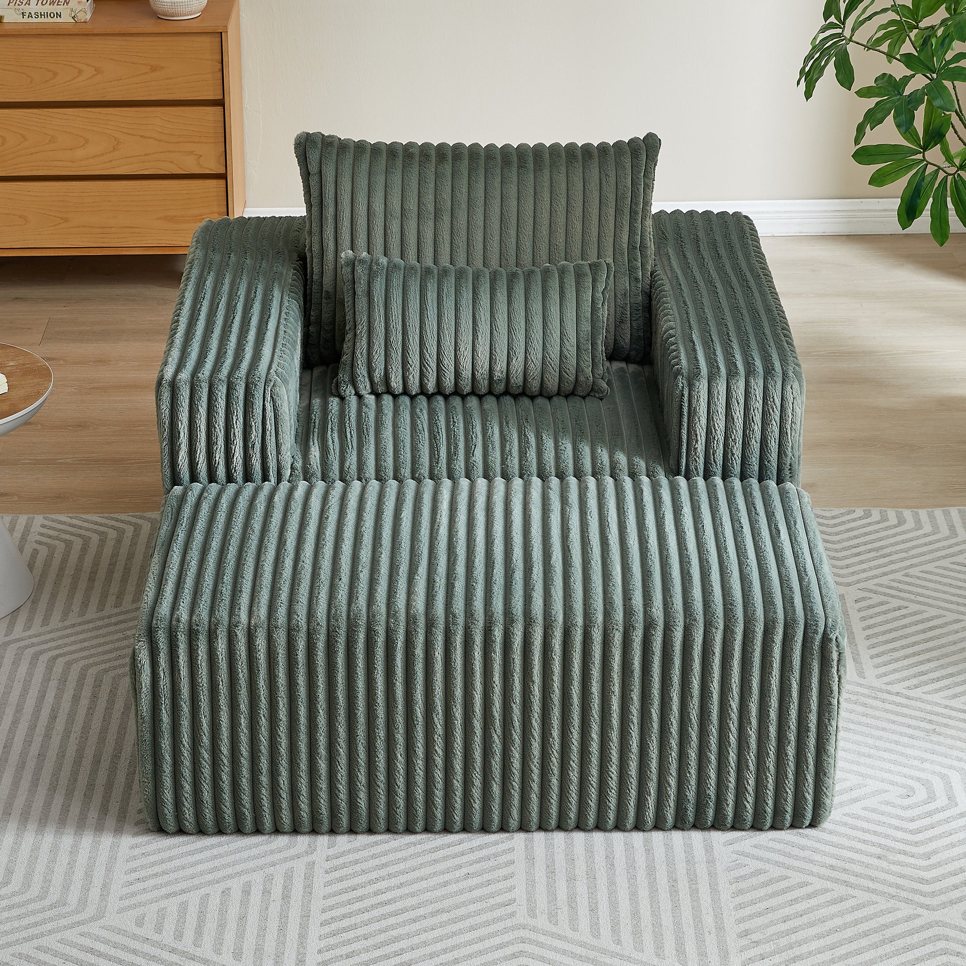 62.5 Inch Corduroy Sponge Sofa Lounge Chair With Removable Footrest,No Assembly Required,Fluffy Modern Sleeper Chair For Indoor Living Room Bedroom Army Green Foam Corduroy 1 Seat