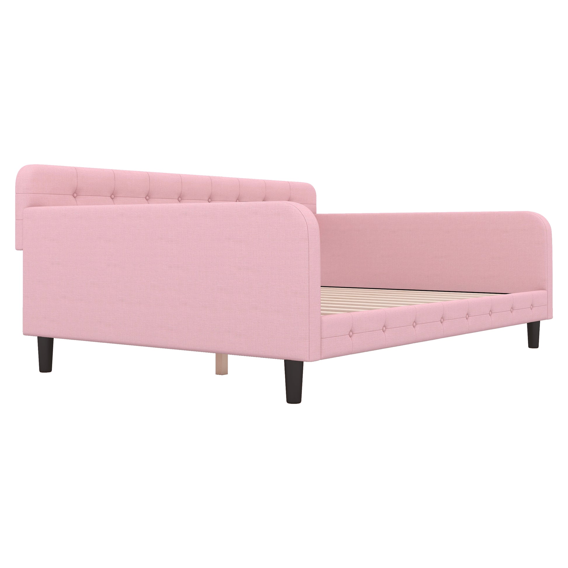 Full Size Upholstered Tufted Daybed With 4 Support Legs, Pink Box Spring Not Required Full Pink Wood Bedroom Daybeds Linen Upholstered