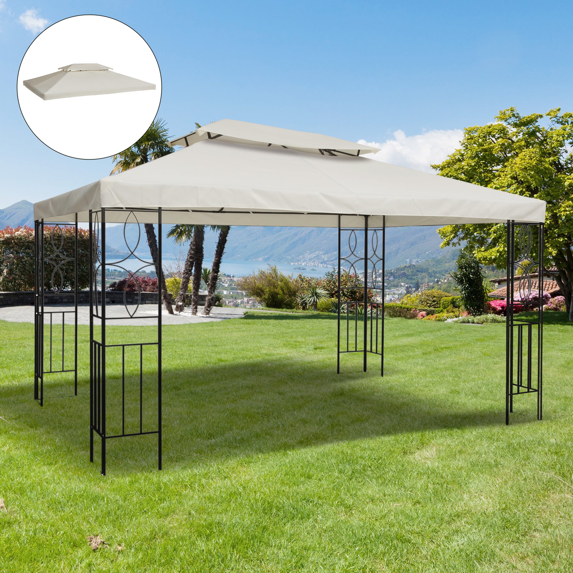Outsunny 13' X 10' Gazebo Replacement Canopy, 2 Tier Top Uv Cover For 9.84' X 9.84' Outdoor Gazebo, Cream White Top Only Cream White Polyester