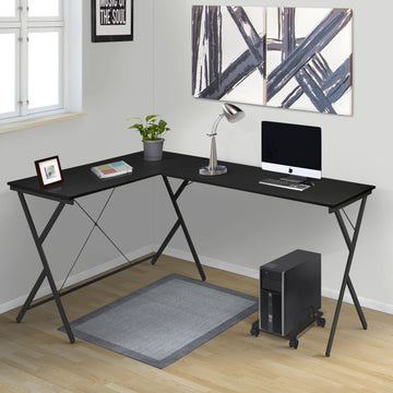 Black L Shaped Computer Desk With Cpu Holder Black Computer Desk Office Modern Rectangular Desk Wood Metal