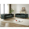 Chenille Pull Buckle Design Sofa For Living Room,Buttons Tufted With Copper Nail Decoration Armrest, Modern Couch Upholstered Button And Metal Legs Green Foam Chenille 6 Seat