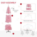 Homcom 7' Tall Unlit Slim Douglas Fir Artificial Christmas Tree With 818 Realistic Branch Tips, Pink Pink Plastic