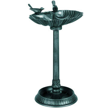 Outsunny 32" Antique Bird Bath With Pedestal Flower Planter Base, Vintage Style Decorative Birdbath, Bird Feeder Bowl & Planter Decoration Yard Statue, Verdigris Green Polypropylene