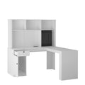 L Shaped Desk With Outlet, Computer Desk With Drawers, Bookshelf & Hutch, Modern Corner Desk, Home Office Desk,L Shaped Study Table Writing Desk,Corner Gaming Computer Desk With Storage White Mdf