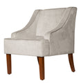 Velvet Fabric Upholstered Wooden Accent Chair With Swooping Armrests, Gray And Brown Light Gray Wood Fabric