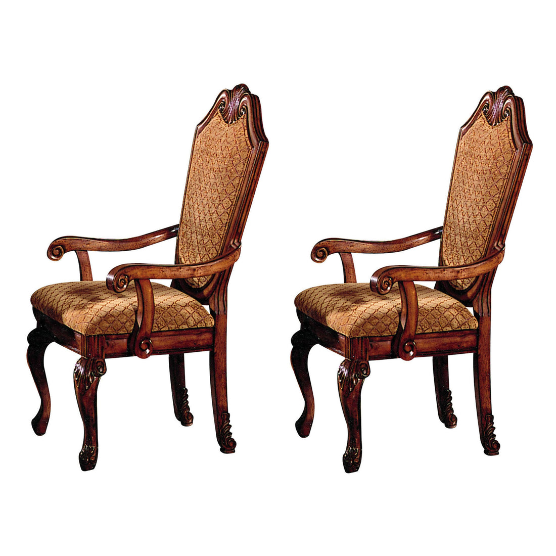 Beige And Cherry Arm Chairs With Arched Backrest Set Of 2 Solid Cherry Brown Dining Room Foam Traditional Arm Chair Rubberwood Solid Back Set Of 2 Foam Wood Fabric