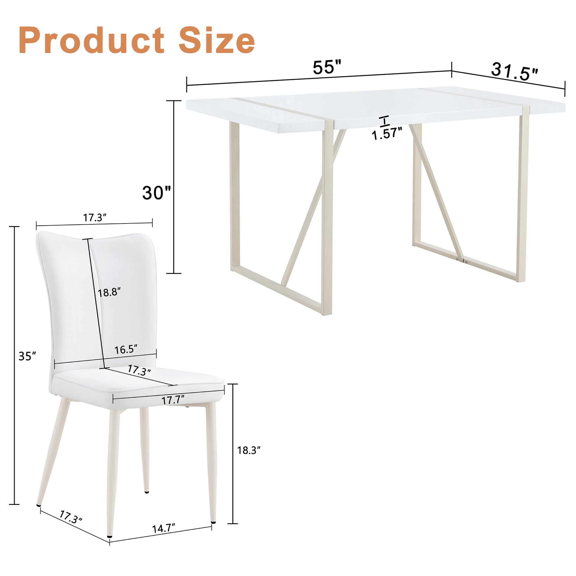 55"X31.5"Cream Style White Mdf Dining Table Set With 6 Armless Chairs.Mdf Tabletop And Metal Legs.The Backrest Of The Dining Chair Has A Vertical Line Design.Adding A Warm Atmosphere To Your Family.