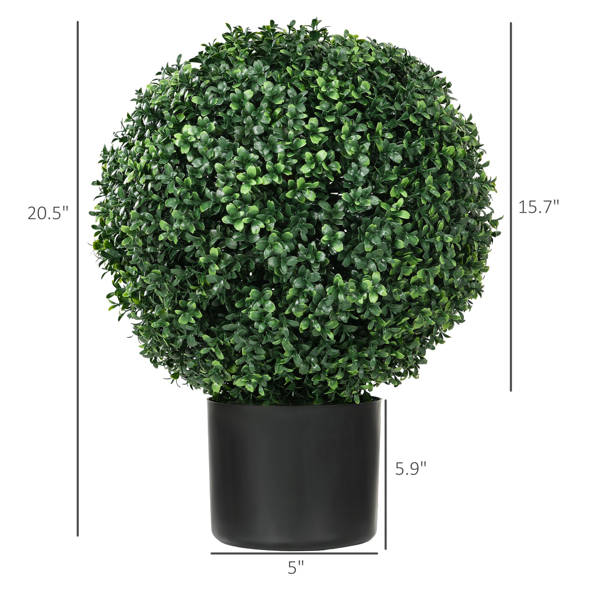 Homcom Set Of 2 20.5" Artificial Ball Boxwood Topiary Trees With Pot, Indoor Outdoor Fake Plants For Home Office & Living Room Decor Green Plastic