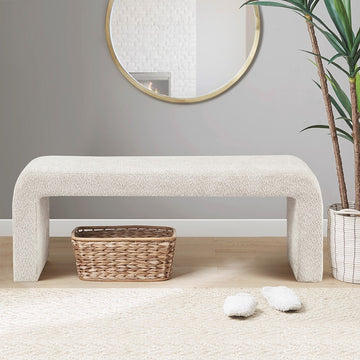 Boucle Waterfall Bench Cream Wood Fabric