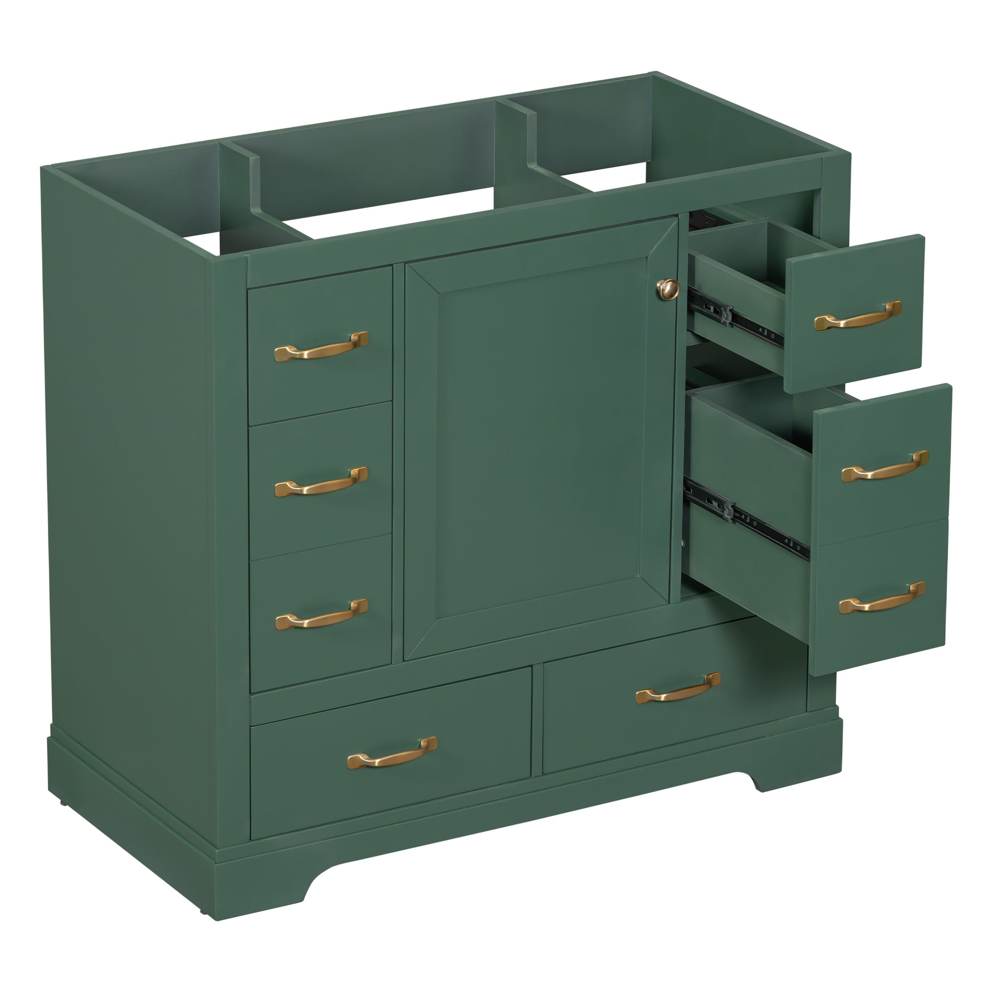 36" Bathroom Vanity Without Sink, Cabinet Base Only, Six Drawers, Multi Functional Drawer Divider, Adjustable Shelf, Green Green Solid Wood Mdf