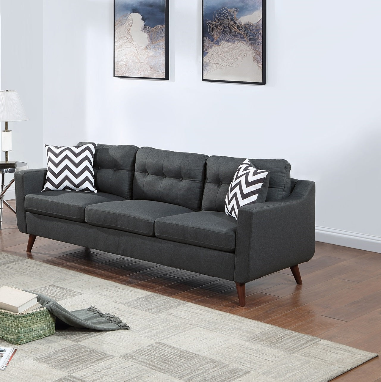 Modern Cozy Sofa Loveseat W Pillows 2Pc Sofa Set Black Polyfiber Couch Tufted Cushions Living Room Black Primary Living Space Firm Tufted Back Contemporary,Modern Pine Square Arms Linen Blend,Pine,Plywood 5 Seat