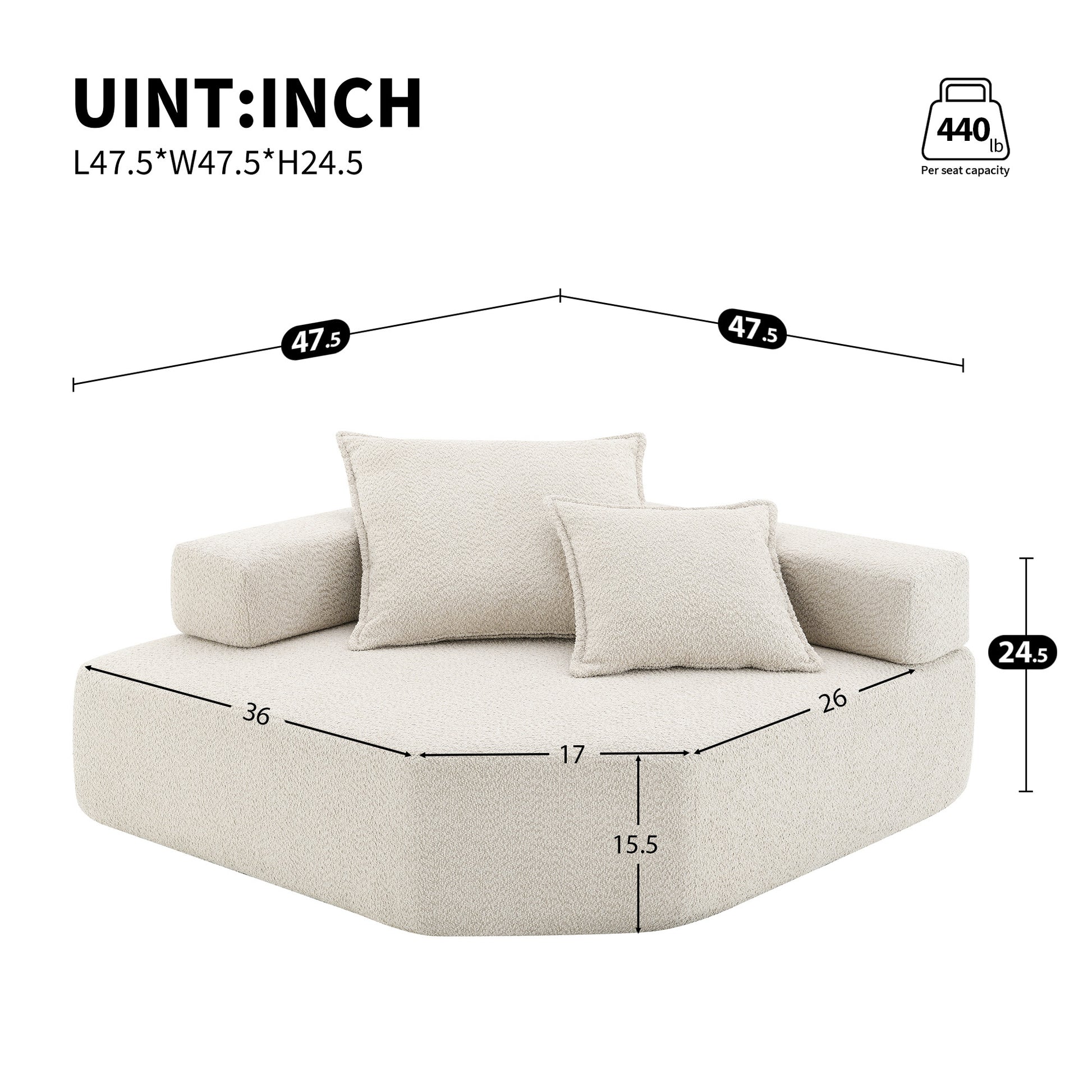 Corner Frame For Oversized Modular U Shaped Sectional Sofa,Luxury Boucle Floor Couch Set,Convertible Sleeper Couch,Spacious Foam Filled Sofa Bed For Living Room Beige Boucle 1 Seat