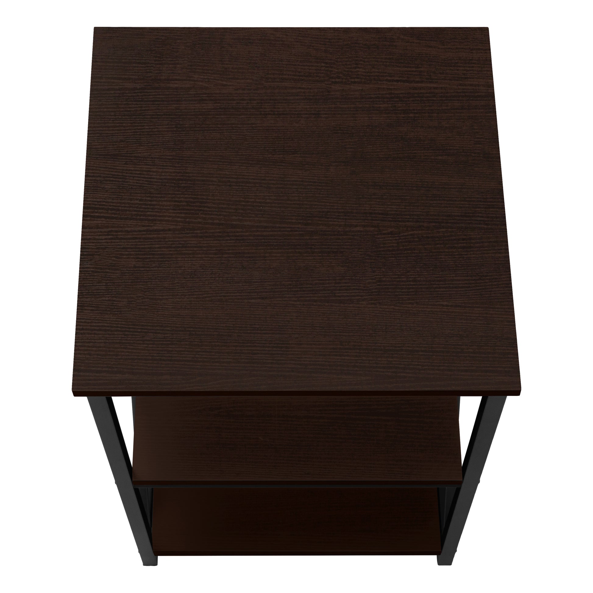 Accent Table, Side, End, Nightstand, Lamp, Living Room, Bedroom, Brown Laminate, Black Metal, Contemporary, Modern Espresso Metal