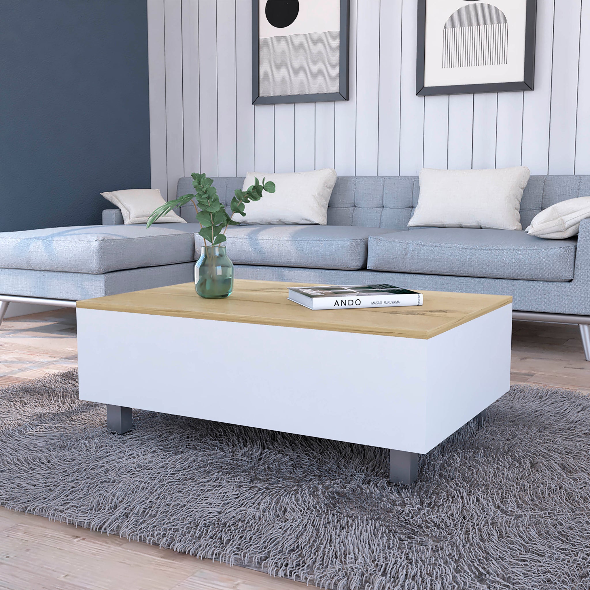 Boston Lift Top Coffee Table Multicolor Primary Living Space Modern Freestanding Rectangular Hutch Coffee & End Tables Rectangular Mdf Engineered Wood