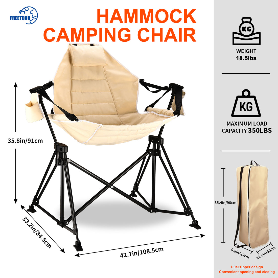 Hammock Camping Chair Folding 350 Lbs Foldable Portable Rocking Chairs For Adults Outside Swinging Camp With Stand Lawn Garden Hanging Outdoor Beige Multi Iron