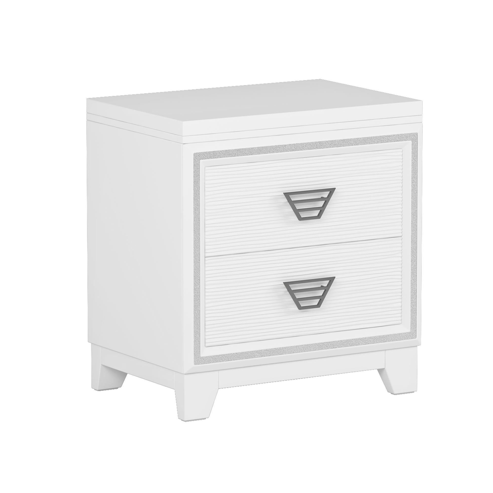 Elegant Nightstand With Metal Handle And Sparkling Shiny Decoration, Bedside Table With 2 Drawers For Bedroom, Living Room, White White 2 Drawers Mdf