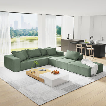 Modern Upholstered Sectional Sofa Couch Set,Modular 132" L Shaped Sectional Living Room Sofa Set With 6 Pillows,Free Combination Sofa Couch For Living Room,Bedroom Green Foam Chenille 6 Seat